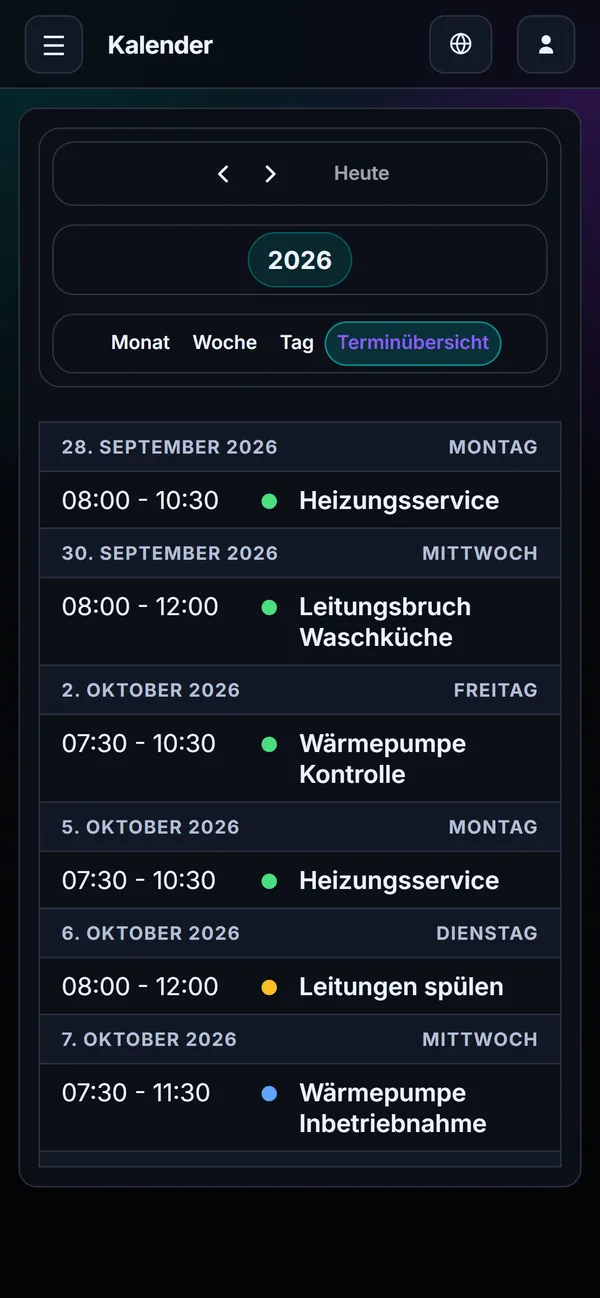 Terminübersicht von Mitarbeiter Luca Meier auf dem Handy